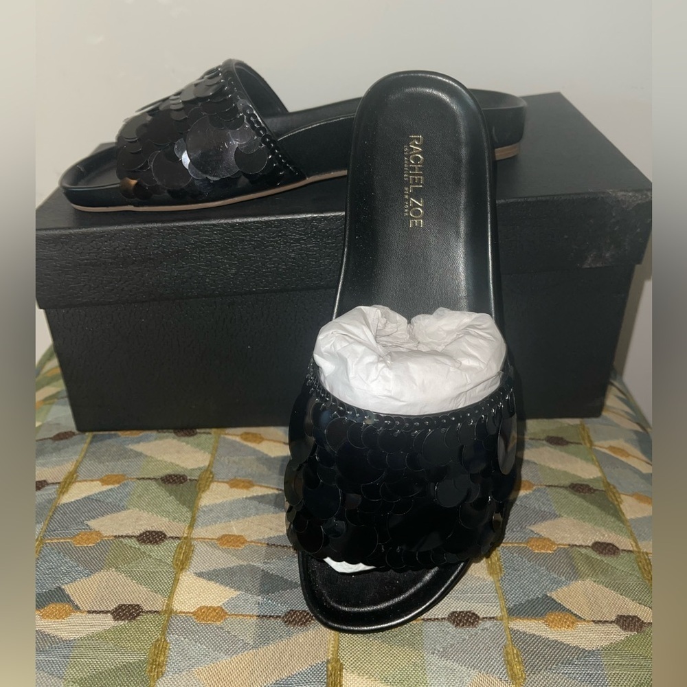 New nib black sequin sandals slides Rachel Zoe 6.5m